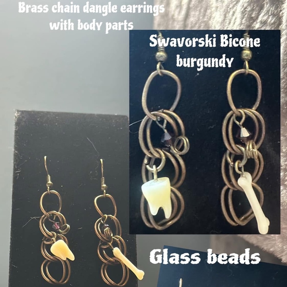 Elegant Brass Chain Earrings with Glass Beads